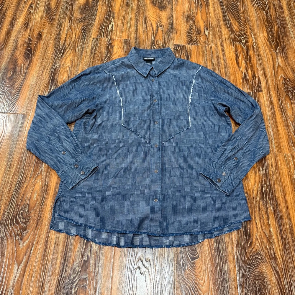 Wrangler Retro Womens Size S Blue Jacquard Western Metal Snap Shirt Top Denim